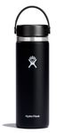 Hydro Flask Water Bottle - Stainless Steel & Vacuum Insulated - Wide Mouth with Leak Proof Flex Cap - 20 oz, Black