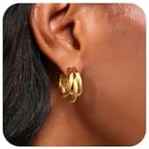 CHESKY Chunky Hoop Earrings for Women - 14k Gold Plated Thick Statement Earring Triple Hoop Stud Earrings for Women Trendy Jewelry Gifts