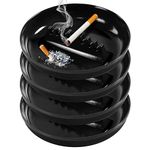 Grovind Plastic Ashtrays for Cigarettes and Cigars, Indoor Outdoor Ash Tray Large Size Tabletop Ashtray Decor for Home Office Restaurant Patio Bar - 4 Pack (Black)