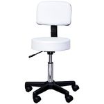 HOMCOM Adjustable Rolling Stool with Back, PU Leather Round Swivel Drafting Stool with Wheels for Kitchen, Salon Spa, Bar, Home Office, Massage, White