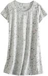 Amoy madrola Women's Cotton Nightgown Sleepwear Short Sleeves Shirt Casual Print Sleepdress XTSY108-Gray Cats-XL