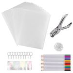 173Pcs Shrinking Plastic Sheets Kit, Including 20 Pcs Shrinky Heat Shrink Plastic Sheets, 12Pcs Colored Pencils, 141 Pcs Keychains Accessories DIY Craft Christmas Ornaments