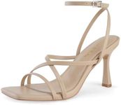 Shoe'N Tale Women's Strappy Heels Stilettos Sandals High Heel Ankle Buckle Square Toe Dress Shoes, B-nude, 9.5