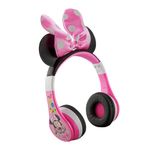 eKids Minnie Mouse Kids Bluetooth Headphones, Wireless with Microphone Includes Aux Cord, Volume Reduced Foldable Headphones for School, Home, or Travel, Pink