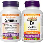 Webber Naturals Turmeric Curcumin Extra Strength & Vitamin D3 2500 IU Extra Strength, 180 Softgels, For Healthy Bones, Teeth, and Helps Prevent Vitamin D Deficiency