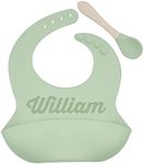 Personalized Silicone Bib and Spoon Set with Custom Name, Babies/Toddlers Durable Adjustable with Pocket for Baby Boy & Girl