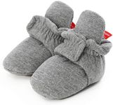 EDOTON Unisex Newborn Winter Boots Warm Stripe Bootie Baby Fleece Booties Non-Slip Sole Soft Stay On Ajustable Bootie Sock Crib Shoes for Baby Boys Girls (6-12 Months, D_Dark Gray)