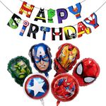 6Pcs Hero Birthday Party Balloons Kids, 1Pcs Happy Birthday Banner Kids, Cartoon Balloons, Anime Birthday Decorations, Party Decorations Kids, Birthday Decorations for Boy