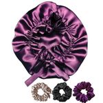 Candibella Satin Silk Bonnet for Hair with 3 Premium Scrunchies, Adjustable Silk Hair Cap for Sleeping, Satin Bonnet for Curly Hair with Ribbon Tie Band, Satin Hair Wrap (Mulberry)