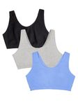 Fruit of the Loom Women's Built Up Tank Style Sports Bra, Opaque, Cornflowerblue/Grey/Black, 44 (Pack of 3)