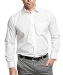 Double TWO Men's Dress Shirt Long Sleeve Business Casual Classic Fit Formal Shirt with Pocket - White, 17.5in Collar