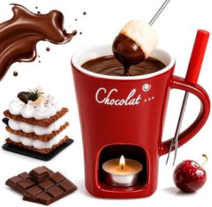 2027 Upgraded Chocolate Fondue Mug Set, 130ml Ceramic Chocolate Melting Cup Mug with Forks for Cheese & Chocolate Dipping, Perfect Fondue Pot Set for Christmas, Red