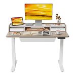 FEZIBO Standing Desk with 3 Drawers Storage Shelf, 120 * 60cm, Splice Board, White Frame/Light Walnut Top