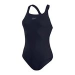 Speedo Women's Eco Endurance+ Medalist Swimsuit| Athletic Fit | Classic Design| Recycled Fabric | Chlorine Resistant | Extra Flexibility, True Navy, 36