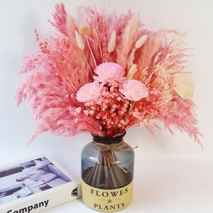 Natural Dried Flower with Vase, Dried Pampas Grass with Vase Included for Dining Table Centerpiece, Floral Centerpieces, Coffee Table Decor, Christmas Faux Flowers in Vase
