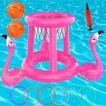 Voiiake Flamingo Pool Toys Pool Floats for Kids Adult, Inflatable Pool Basketball Hoop & Ring Toss Game, Swimming Pool Games for Adults Family, Outdoor Party Pool Floats Water Toy for Kids Ages 4-8-12