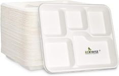 Best House EcoWise 100% Compostable and Biodegradable 5 Compartment Dinner Plates, 5CP Food Tray, Eco-Friendly Sugarcane Paper Trays (Pack of 25 PCS)