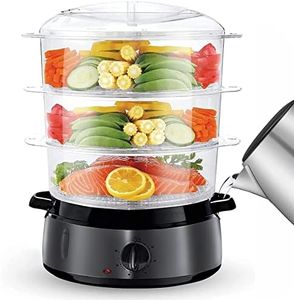 FOHERE Electric Food Steamer for Cooking, Vegetable Steamer 800W Fast Heating with 3 Tiers BPA-Free Nested Basket Trays and Auto Shut-off 60-min Timer, Rice Bowl Included, 9.5QT