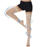 Ailaka Thigh High Medical Compression Stockings for Women Men, Open Toe Firm 20-30 mmHg Graduated Compression with Silicone Band for Varicose Veins, Edema, Post-Surgery