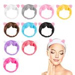 TSHAOUN 10 Pieces Cat Ears Headbands For Face Washing, Elastic Cute Wash Headband, Hairband Facial Women's Lovely Hair Band For Spa Shower, Make Up Wrap Head Band Fits All Head Sizes (Muticolor)