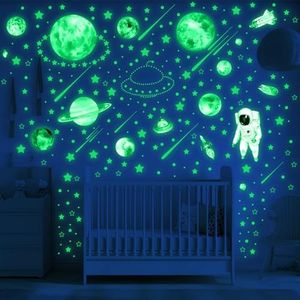 849pcs Glow in The Dark Stars Wall Stickers,GeeRic Glowing Moon Stars for Ceiling Sticker Waterproof Astronaut Galaxy Space Removable Realistic DIY Wall Decor Shining Sticker for Bedroom School Party