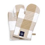 Encasa XO Oven Gloves for Microwave (2 pc Set) - Heat Proof, Thick & Safe | Longer 18x30 cm Mittens for Protection in Kitchen Cooking & Baking - Buffalo Beige Checks