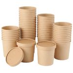 Soup Containers with Lids Brown Kraft Disposable 25, 50 or 100 Packs Ideal for Soup, Ice Cream Tubs, Noodles Biodegradable Heavy duty Deli(50)