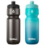 WEMEET 24oz Cycling Sports Bottle, Fits Most Bike Cages, Leak Proof Sport Water Bottle, BPA Free, Mountain Bike Squeeze Bottle with Capacity Scale (Black & Green Blue, 2 Pack)