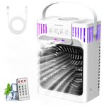 Portable Air Conditioner, 4 in 1 Cooling Fan with 3 Speeds & 3 Mist Modes, 1200ml Water Tank, 2-8H Timer, Remote Control, Air Conditioner Fan, 7 Color Night Light, Air Cooler for Home, Bedrooms, Car
