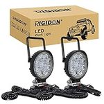 RIGIDON 2 Pcs Portable Magnetic Base Round Led Work Light, 4 inch 27W Spot Beam, 12V 24V Driving Lights Lamp for Car Off road Truck 4x4 SUV ATV Tractors Excavator, 6000K White,Led Search Lights