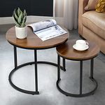 SMOOL Modern Nesting Coffee Table Set of 2 for Living Room Balcony Office, Round Wood Accent Side Coffee Tables with Sturdy Metal Frame, Easy Assembly(Walnut)