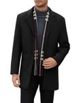 Xukk Men's Wool Blend Coat Single Breasted Detachable Plaid Scarf Notched Collar Pea Jacket Winter Warm Trench Overcoat(Black,S)