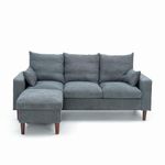 Panana 3 Seater Sofa with Footstool Fabric L Shaped Sofa Corner Sofa Couch Lounge Sofa Left or Right Chaise Settee for Living Room Home Office, Grey