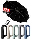 EFFUSON Travel Compact Inverted Umbrella with Ring Buckle, Portable Large Strong Windproof Reverse Reflective Umbrellas for Rain & Sun, Automatic Open and Close Umbrella for Women Men (Black)