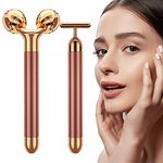 SSGP 2 in 1 Face Massager Roller Electric Face Roller, 3D Roller and T Shape Face Massager Kit Gift Set for Face Skin Care Tools, Rose Gold