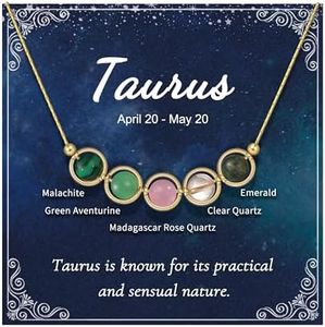 Nymerianoble Gold Zodiac Necklaces for Women Mom Birthday Gifts Taurus Necklace Healing Stone Necklaces Crystal Jewelry Rose Quartz Emerald Beaded Necklaces for Women Girls