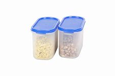 Cutting EDGE Kitchen Storage Container with Plain Lids for Rice, Dal, Atta, BPA-Free, Flour, Cereals, Snacks, Stackable, Modular, 1200ML (5 Cup/40 Oz), Set of 2 - Peppy Blue