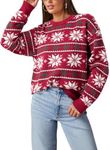 Dokotoo Christmas Sweaters for Women Fall Fashion 2024 Comfy Crewneck Long Sleeve Ugly Christmas Snow Pullover Sweaters Jumper Tops Casual Loose Fit Warm Xmas Winter Clothes Outwear Medium Red