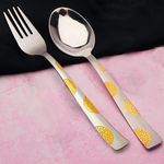 Parage 12 Pieces Stainless Steel 24k Golden Spoon & Fork Set, 16cm Each, Premium Cutlery Set for Home & Kitchen, 24 Karat Gold Plated Flatware, Dining (6 Dinner Spoons & 6 Dinner Forks)