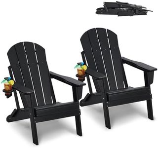VEVOR Adirondack Chair Plastic, Set of 2 All-Weather Portable Folding Fire Pit Chair, Outdoor Adirondack Patio Chair with Cup Holder, with Relaxing Arm Rest Ergonomic, for Garden, Backyard - Black