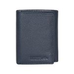 ROOTS Men's Genuine Leather Trifold Wallet with RFID Blocking ID Window, Navy