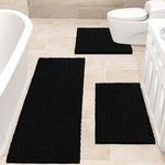 Upgrade Extra Large Black Bathroom Rug Set 3 Pieces Ultra Soft, Thick Absorbent Bath Mats, Non Slip Chenille Toilet Mat for Bathroom, Bedroom, Kitchen