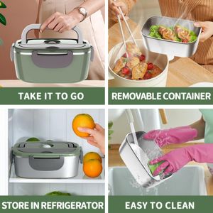 Electric Heated Lunch Box – Portable Food Warmer, Green/Grey