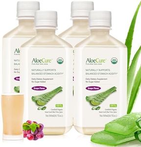 AloeCure USDA Organic Aloe Vera Juice Grape Flavor, Made Within 12 Hours of Harvest - Pure Aloe Vera Digestive & Immune Health Supplement, Helps Maintain Balanced Stomach Acidity, 16.7oz x 4 Btls