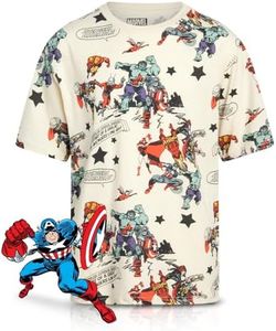 Marvel Avengers Boys' T-Shirt - Spider-Man, Captain America, Hulk, Iron Man - Kids Superhero Short Sleeve Graphic Tee (2T-20), Size 14, Marvel Cream