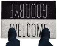 MeantToBe | Welcome & Goodbye Door Matt - Entrance Door Floor Rug - Heavy-Duty Indoor & Outdoor Doormat - PVC Doormats - Indoor/Outdoor Use - Stylish White/Black - 23.6''x15.7''