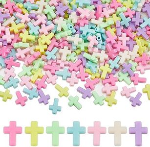 SUNNYCLUE 300 pieza de Cuentas Cruzadas A Granel, Cuentas Cruzadas Acrílicas Coloridas, Mini Pequeñas, Color Macarrón, Colcha de Bolsillo, Cruces, Pequeño Crucifijo de Pascua de Plástico, Cuentas Espa
