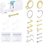 QWALIT Nose Piercing Kit Nose Ring Piercing Kit Self Nose Piercing Kit at Home disposable Nose Piercing Gun Kit Nose Piercing Kit with Nose Rings D Silver Piercing Kit for Nose Ring Gun Piercing Kits,