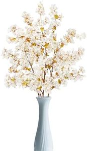 WenXin 39.3 Inch White Cherry Blossom Branches Fake Cherry Blossom Bouquets Long 3pcs Branches Flowers Stems Silk Tall Japanese Fake Flower Arrangements for Home Wedding Party Decoration