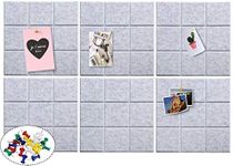 Joqixon Large Felt Bulletin Board with 30 Push Pins 11.8" x 11.8", 6 Packs Pin Board Alternative to Cork Board for Office Home, Felt Wall Tiles Memo Board Notice Board